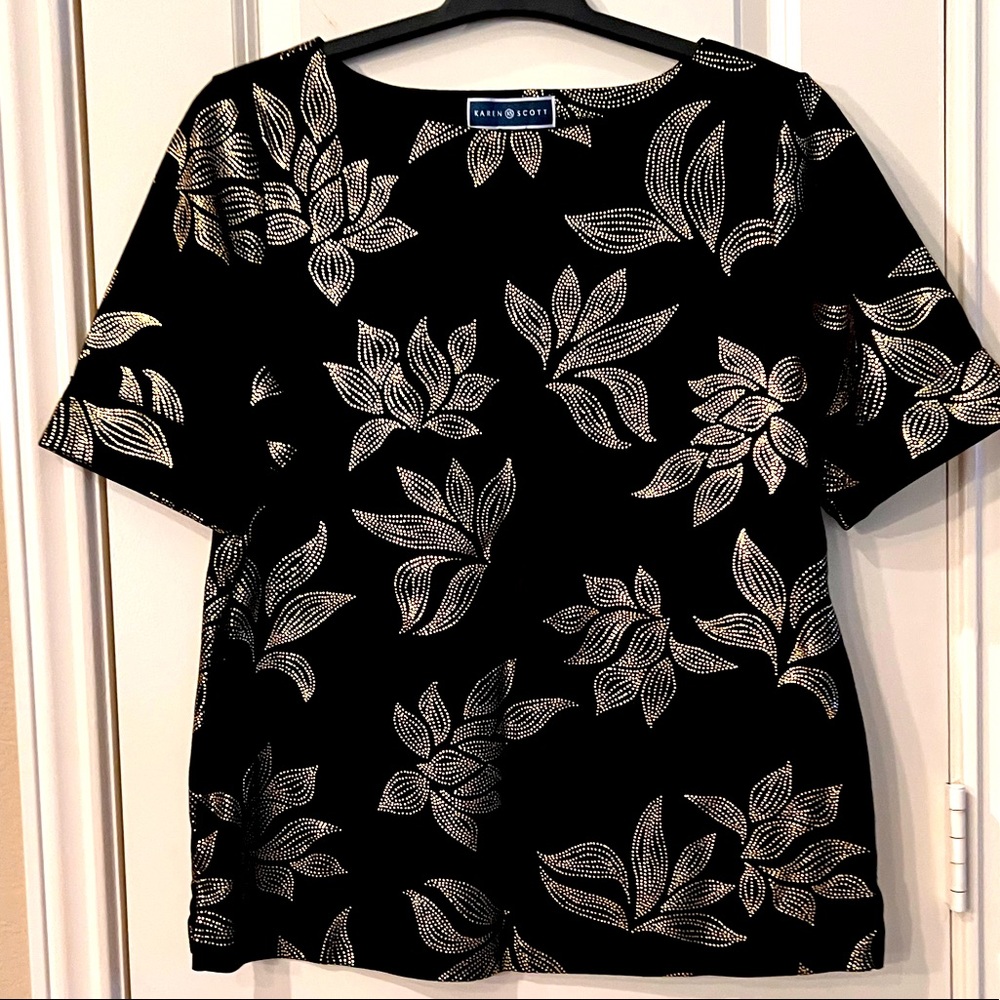 KAREN SCOTT black top cuffed sleeve XL